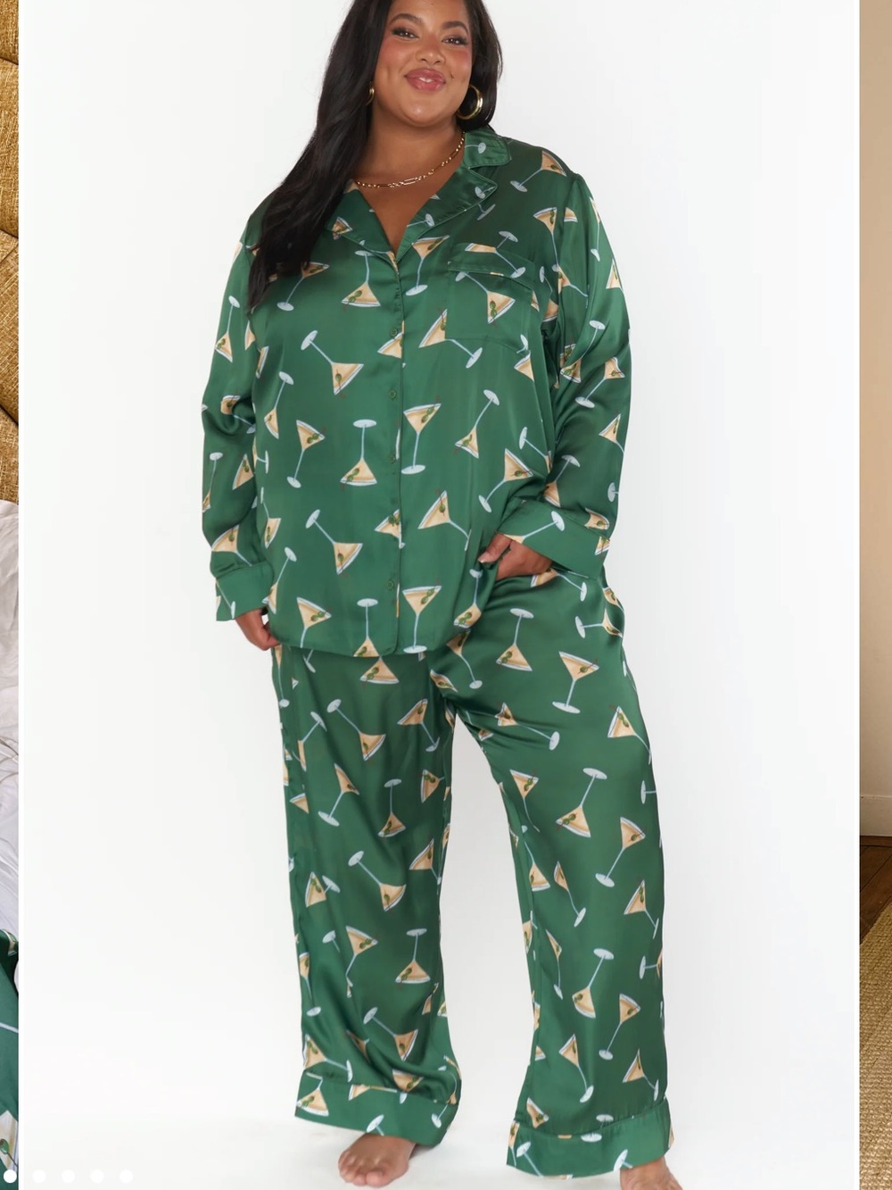 Show Me Your MuMu Green Martini-Print Classic PJ Set
